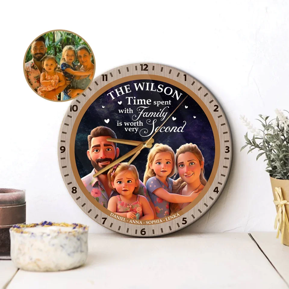 Couple Wooden Sign Time Spent With Family Is Priceless - Personalized Wall Clock - Family Gifts For Christmas - Image 3