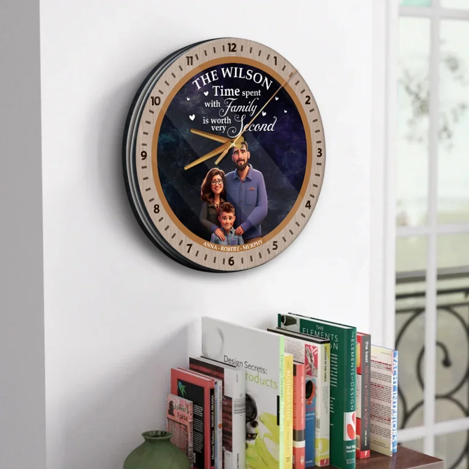 Couple Wooden Sign Time Spent With Family Is Priceless - Personalized Wall Clock - Family Gifts For Christmas - Image 4