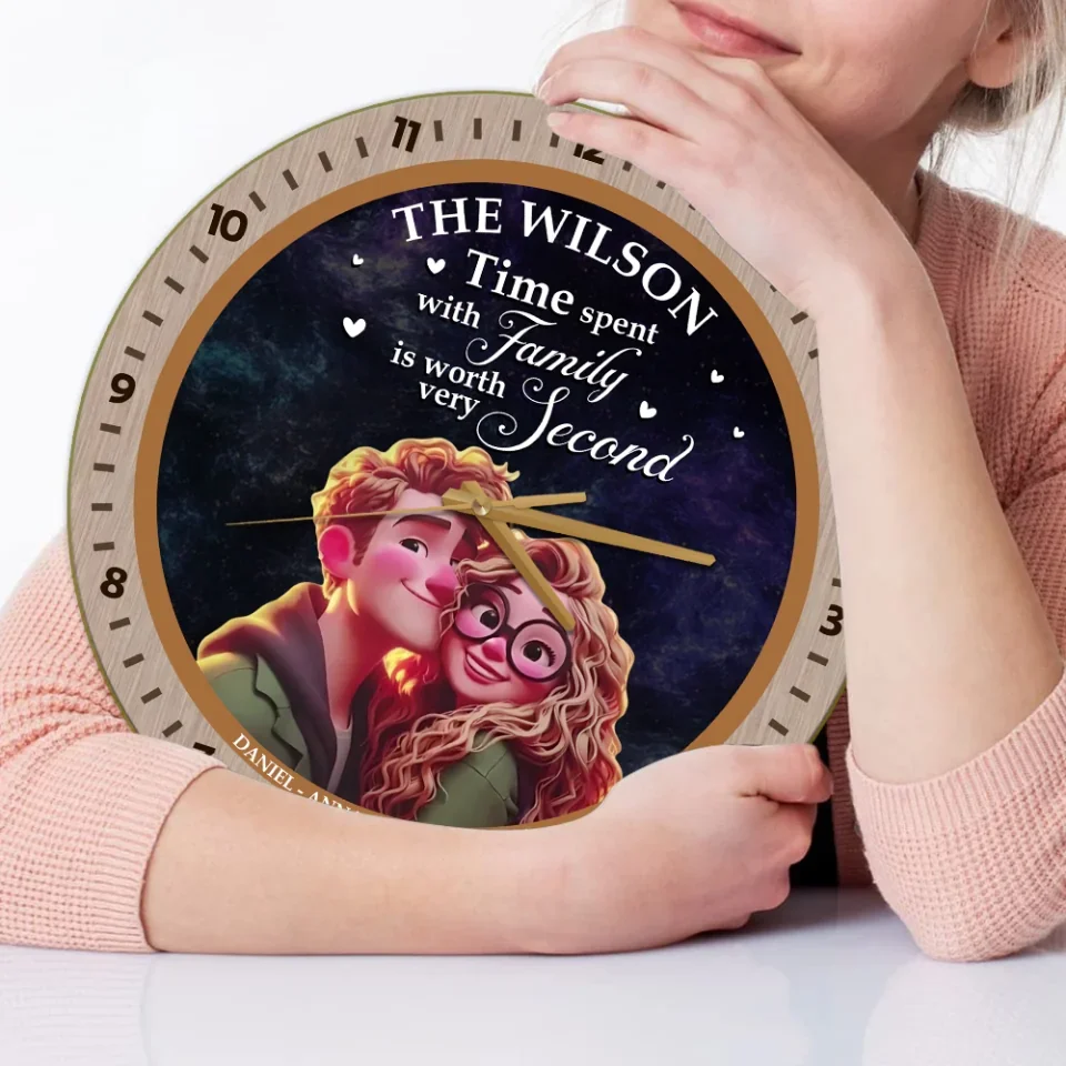 Couple Wooden Sign Time Spent With Family Is Priceless - Personalized Wall Clock - Family Gifts For Christmas - Image 6