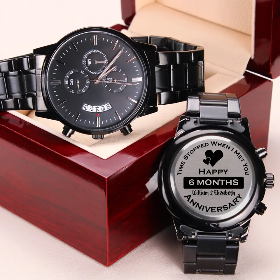 Time Stopped When I Met You - Personalized Engraved Chronograph Watch - 6 Month Anniversary Gift For Him - Image 3