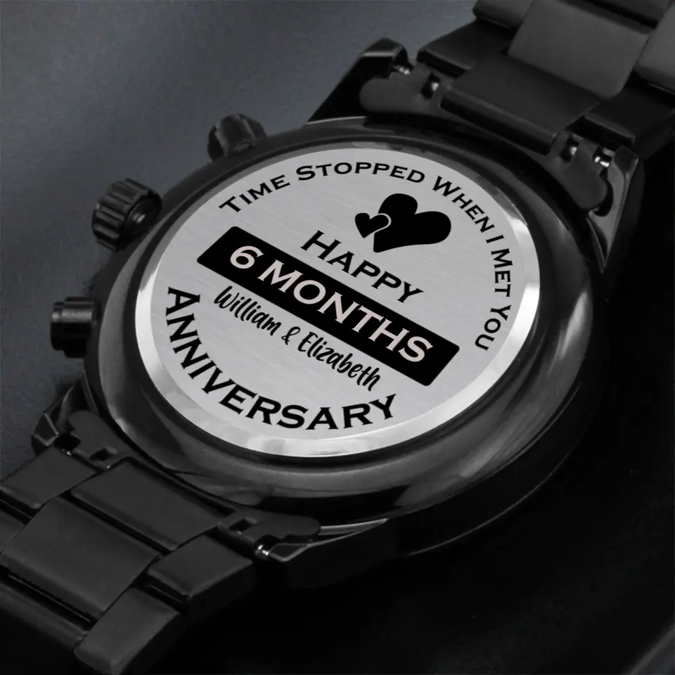 Time Stopped When I Met You - Personalized Engraved Chronograph Watch - 6 Month Anniversary Gift For Him - Image 4