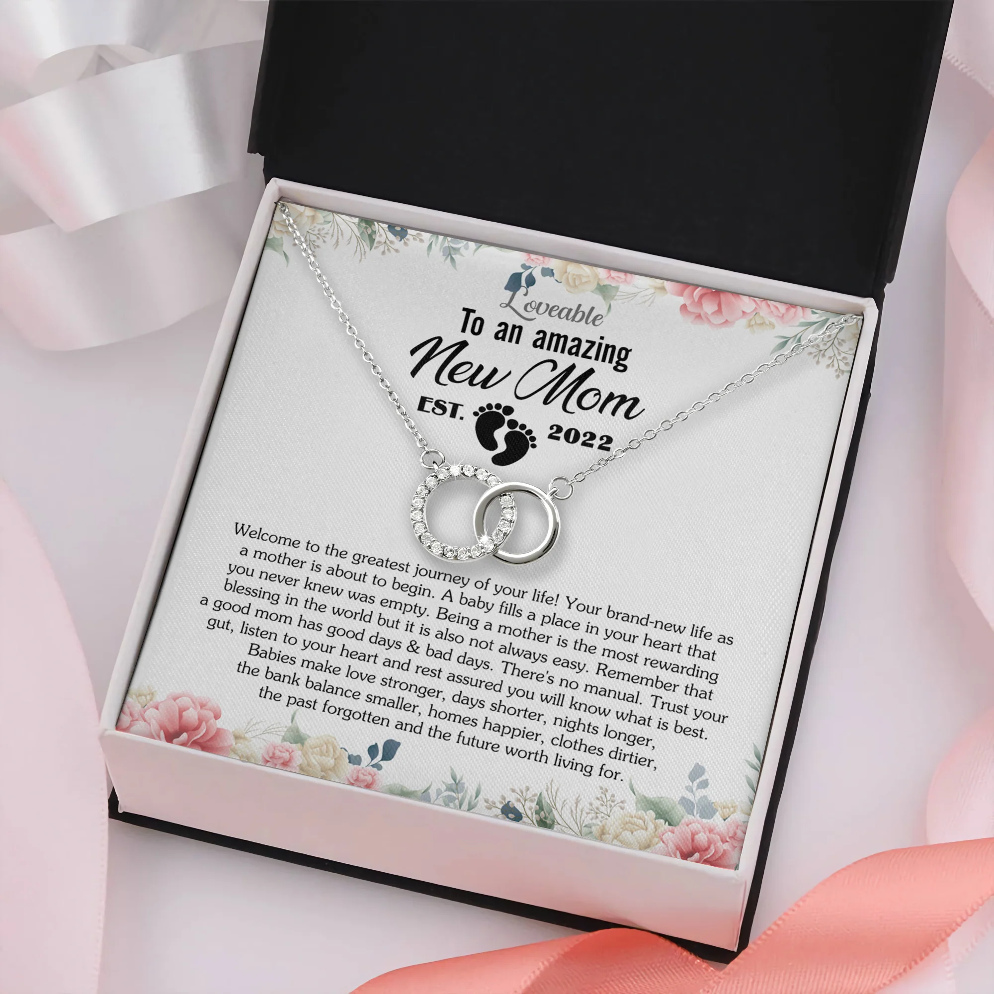 To an Amazing New Mom Est 2025 White Gold Necklace - Image 2