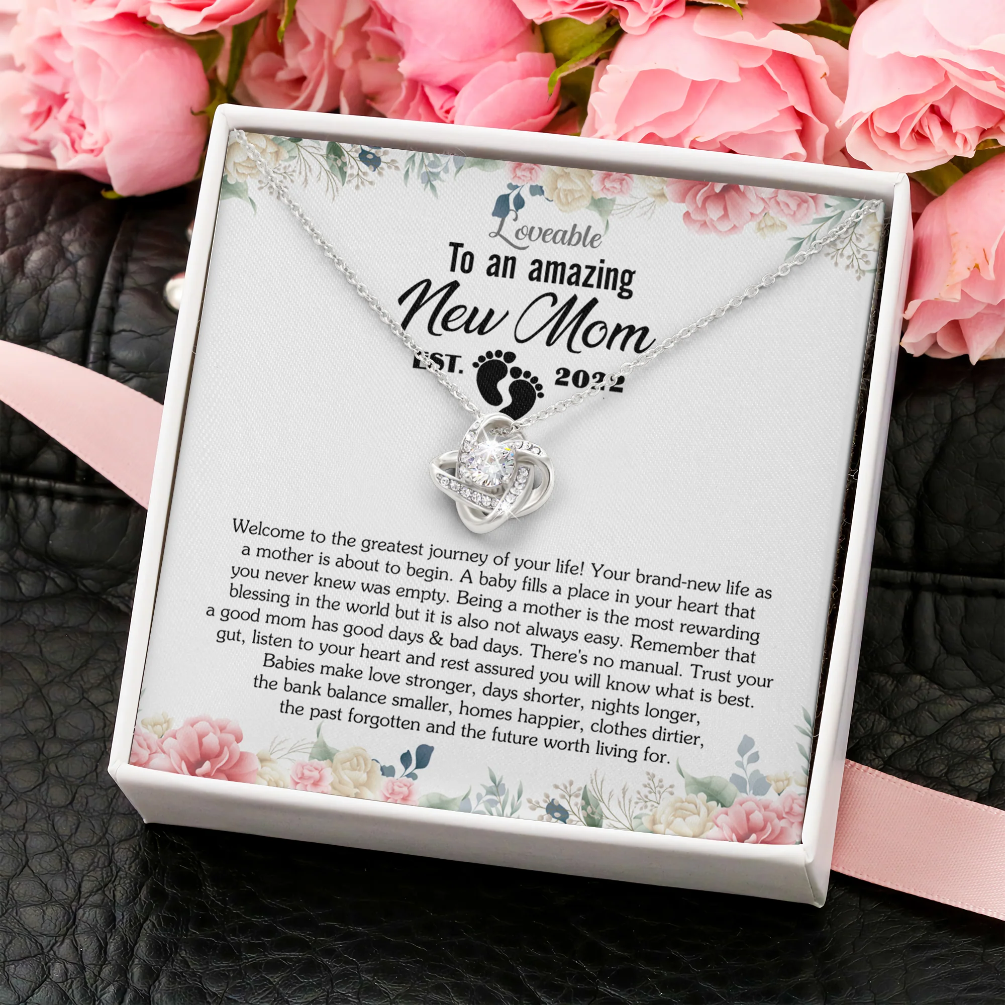 To an Amazing New Mom Est 2025 White Gold Necklace - Image 3