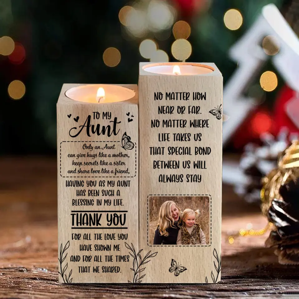 To My Aunt Only an Aunt Can Give Hugs Like a Mother - Custom Wood Candle Holder - Gift for Aunt from Niece