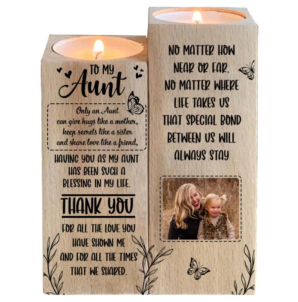 To My Aunt Only an Aunt Can Give Hugs Like a Mother - Custom Wood Candle Holder - Gift for Aunt from Niece - Image 2