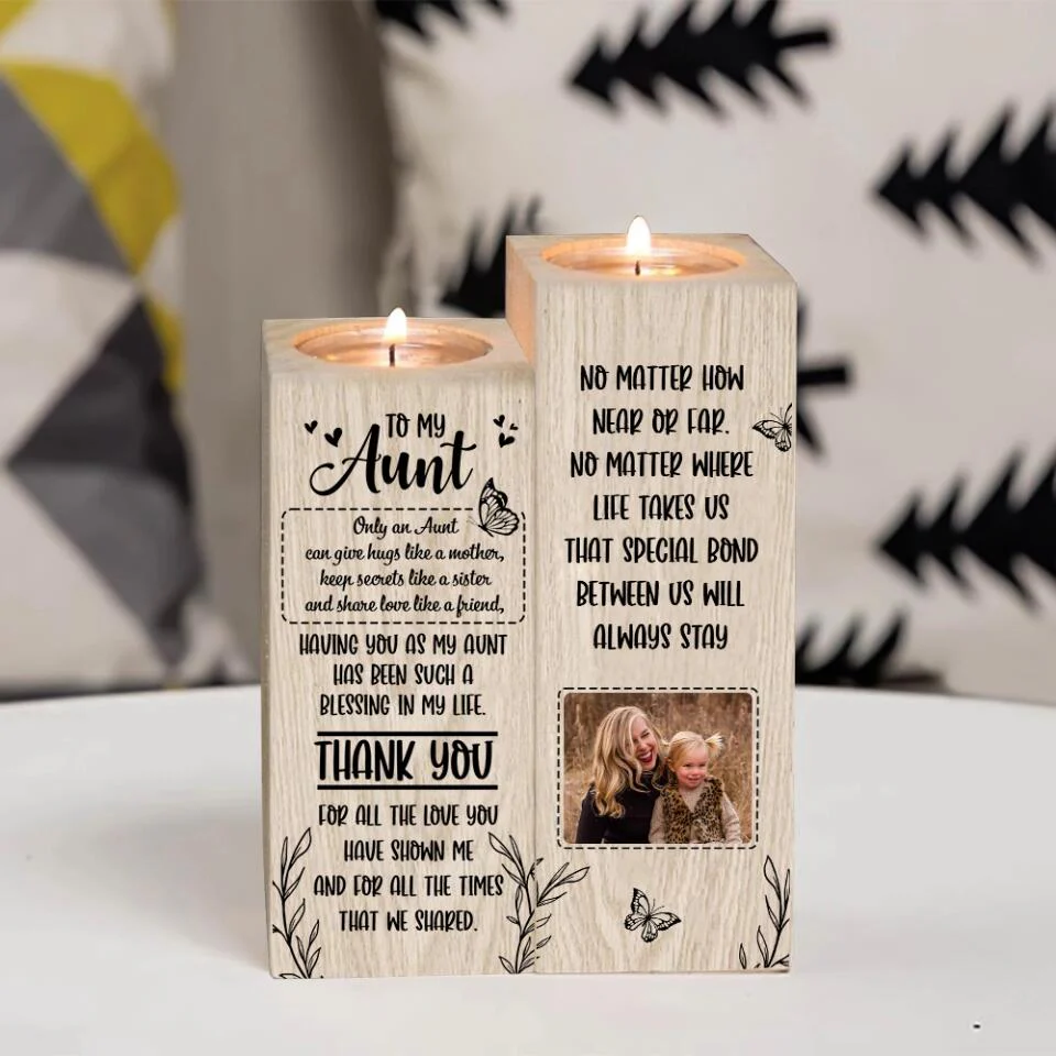 To My Aunt Only an Aunt Can Give Hugs Like a Mother - Custom Wood Candle Holder - Gift for Aunt from Niece - Image 4