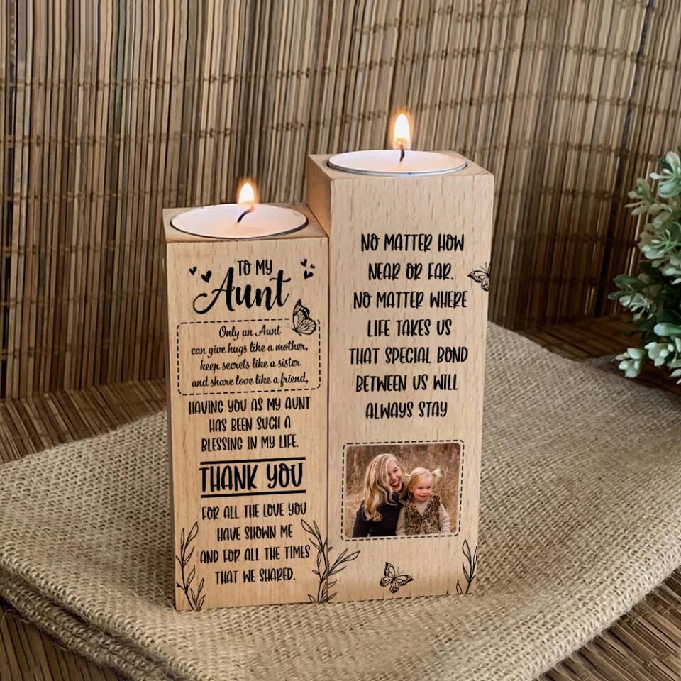 To My Aunt Only an Aunt Can Give Hugs Like a Mother - Custom Wood Candle Holder - Gift for Aunt from Niece - Image 5