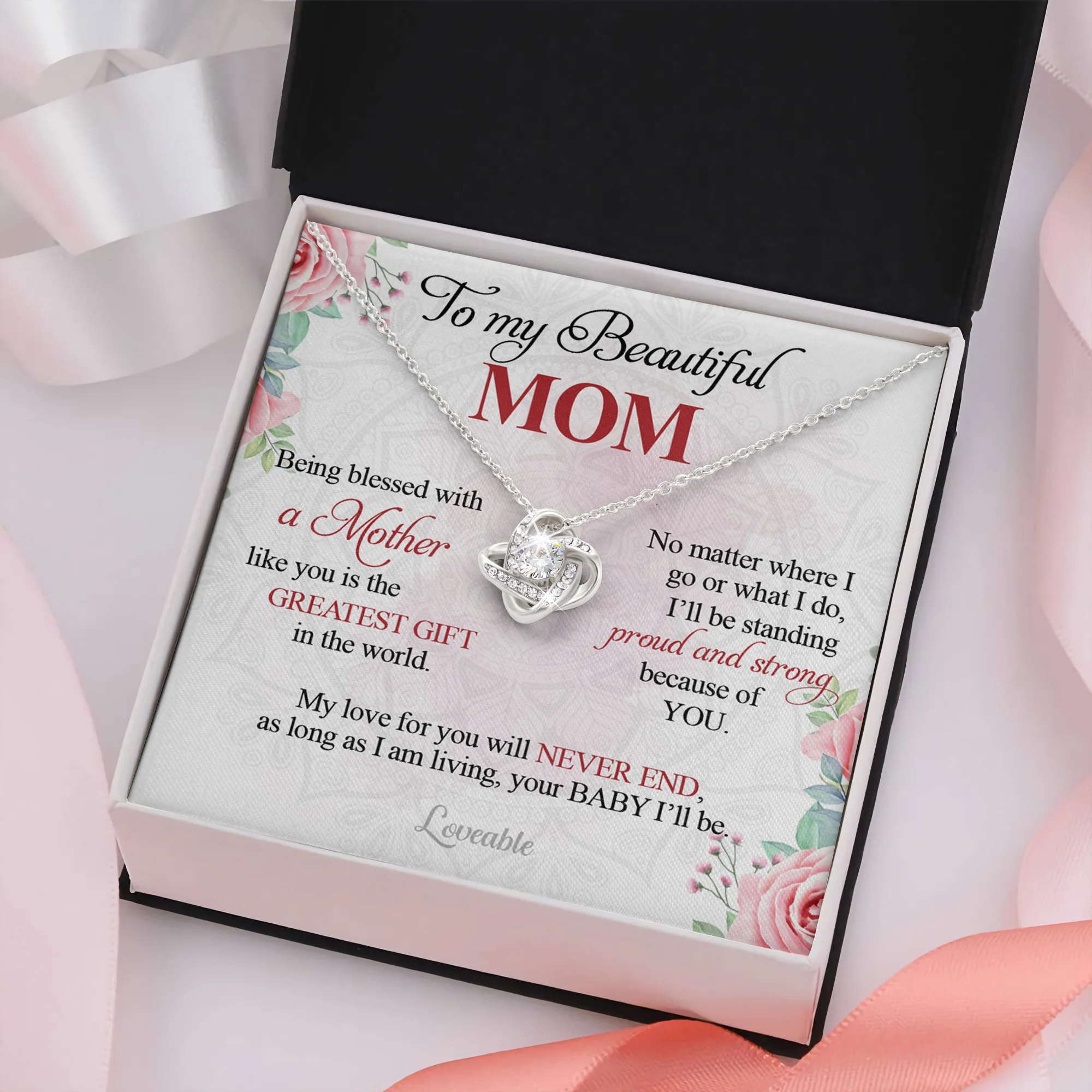 To My Beautiful Mom, My Love for You will Never End, Mom Gift from Daughter Son, Love Knot Necklace - Image 3