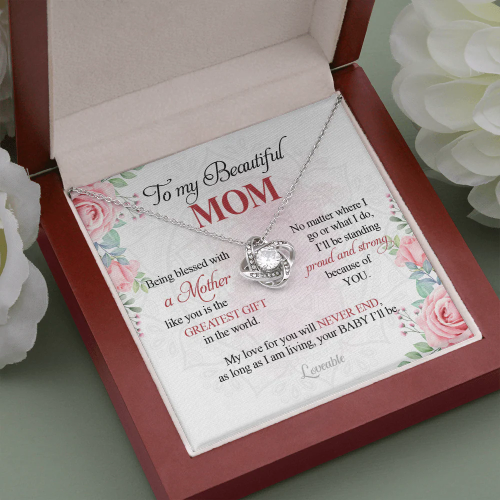 To My Beautiful Mom, My Love for You will Never End, Mom Gift from Daughter Son, Love Knot Necklace - Image 5