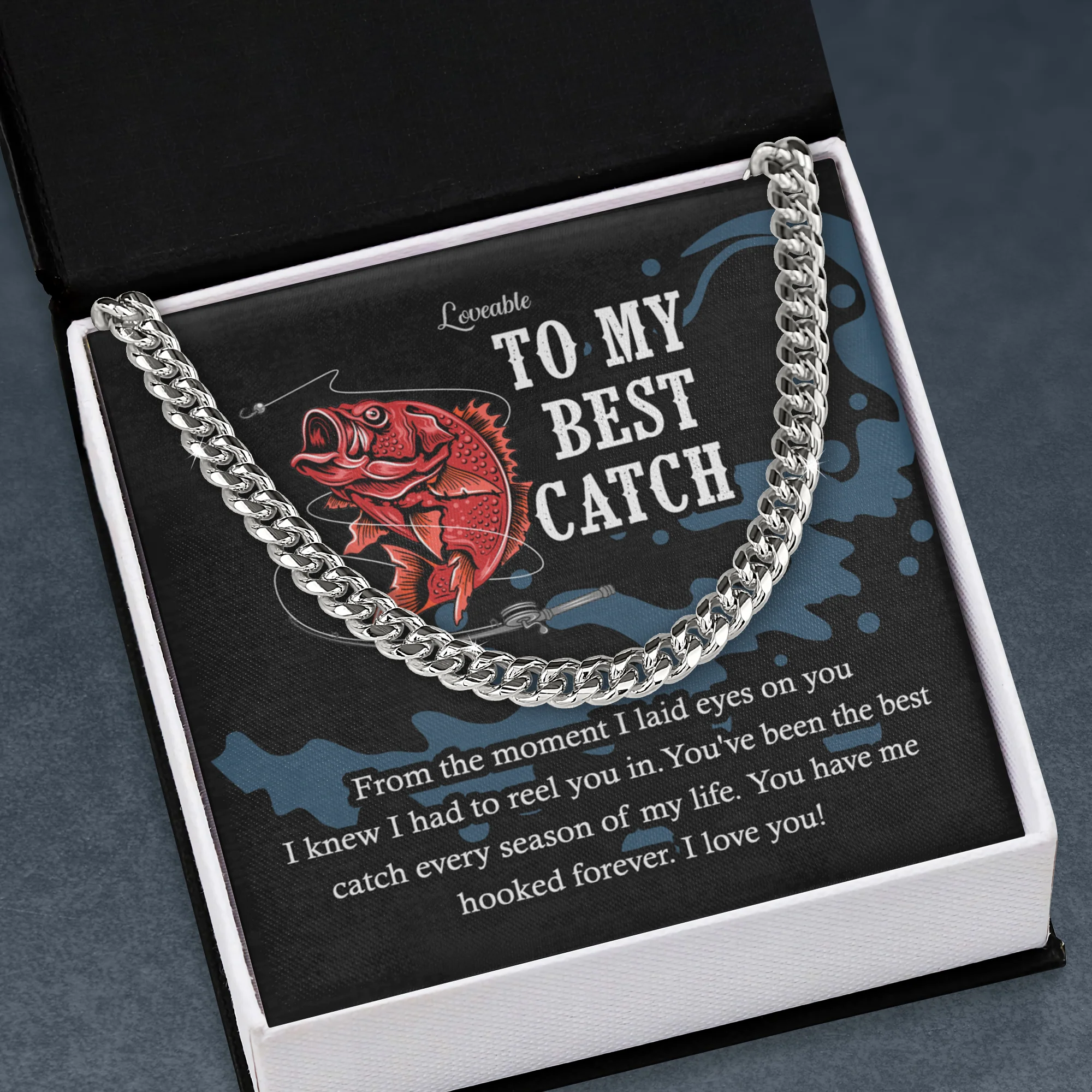 To My Best Catch In Life Personalized White Gold Necklace Birthday Gifts for Him