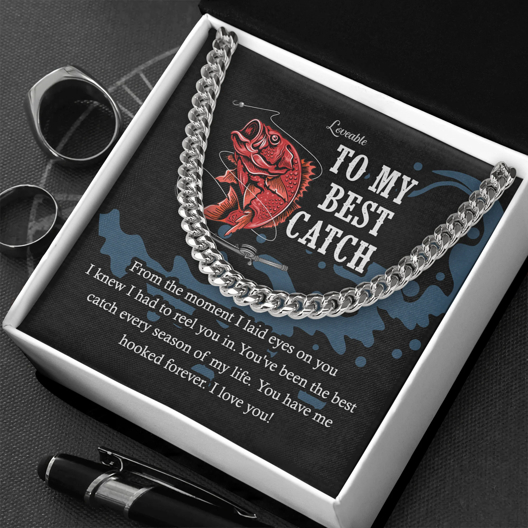 To My Best Catch In Life Personalized White Gold Necklace Birthday Gifts for Him - Image 3