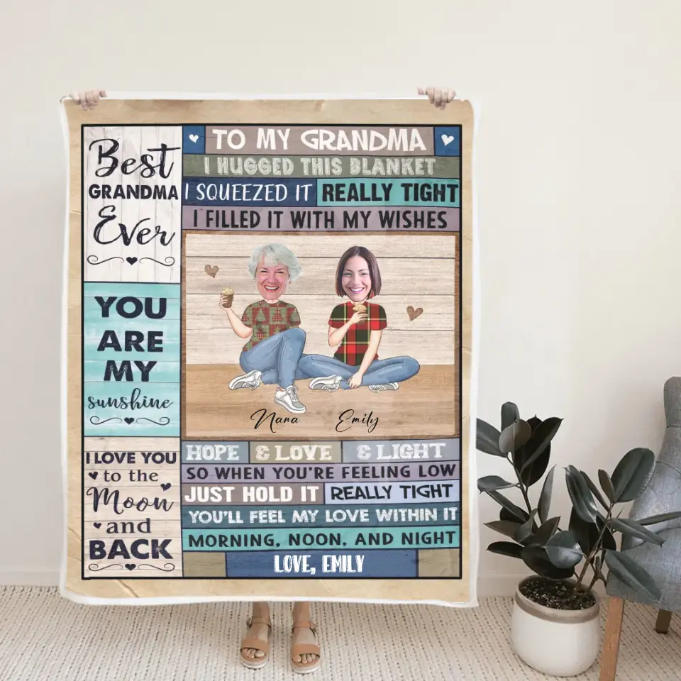 To My Grandma Best Grandma Ever - Personalized Upload Photo Blanket - Image 3
