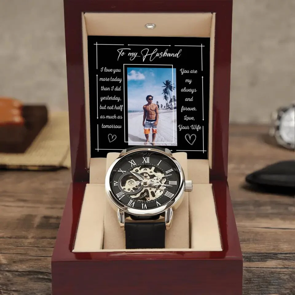 To My Husband from Wife, Personalized Men's Luxury Watch, Wedding Anniversary Gift for Him - Image 2