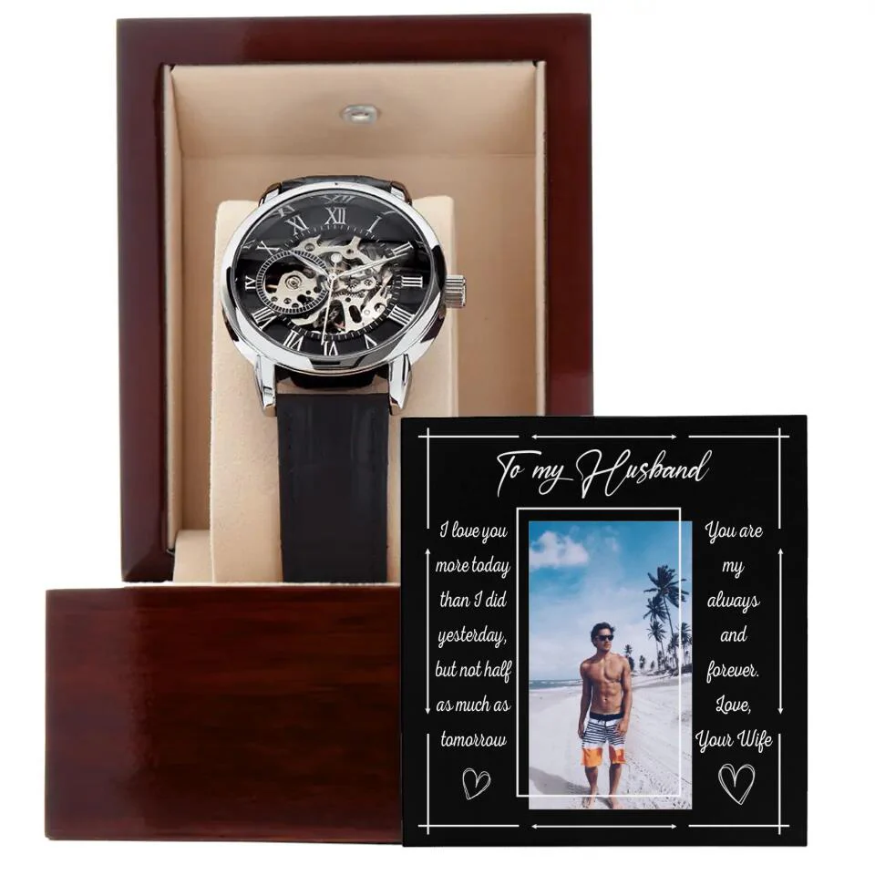 To My Husband from Wife, Personalized Men's Luxury Watch, Wedding Anniversary Gift for Him - Image 3