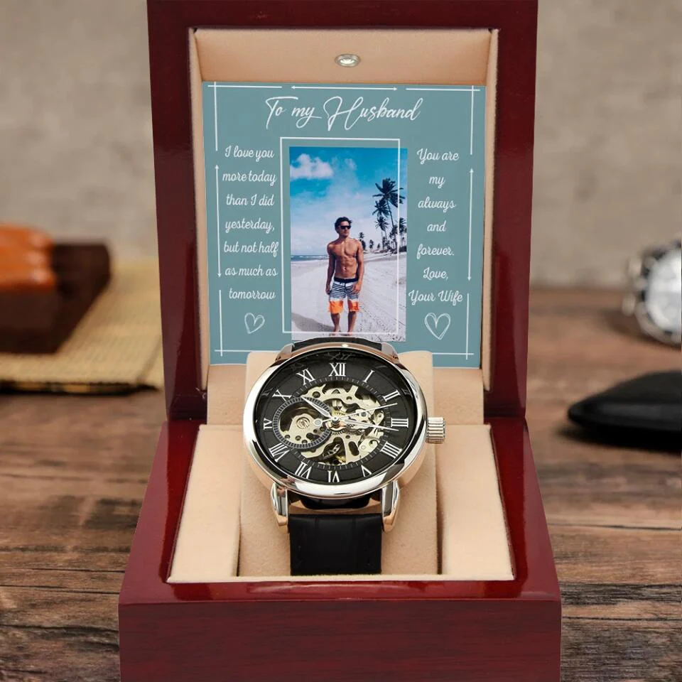To My Husband from Wife, Personalized Men's Luxury Watch, Wedding Anniversary Gift for Him - Image 4