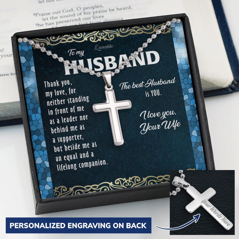 To my Husband The best husband is you, Personalized Stainless Cross Necklace 205HNTHJE135 - Image 2