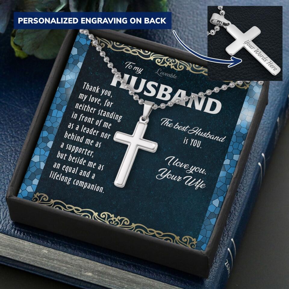 To my Husband The best husband is you, Personalized Stainless Cross Necklace 205HNTHJE135 - Image 3