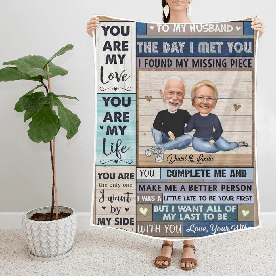 To My Husband, The day I meet You I found my Missing Piece - Best custom Photo and Name Fleece Blanket Birthday Anniversary Gift Idea for Husband/ For Him - 212IHNLNBL887 - Image 3