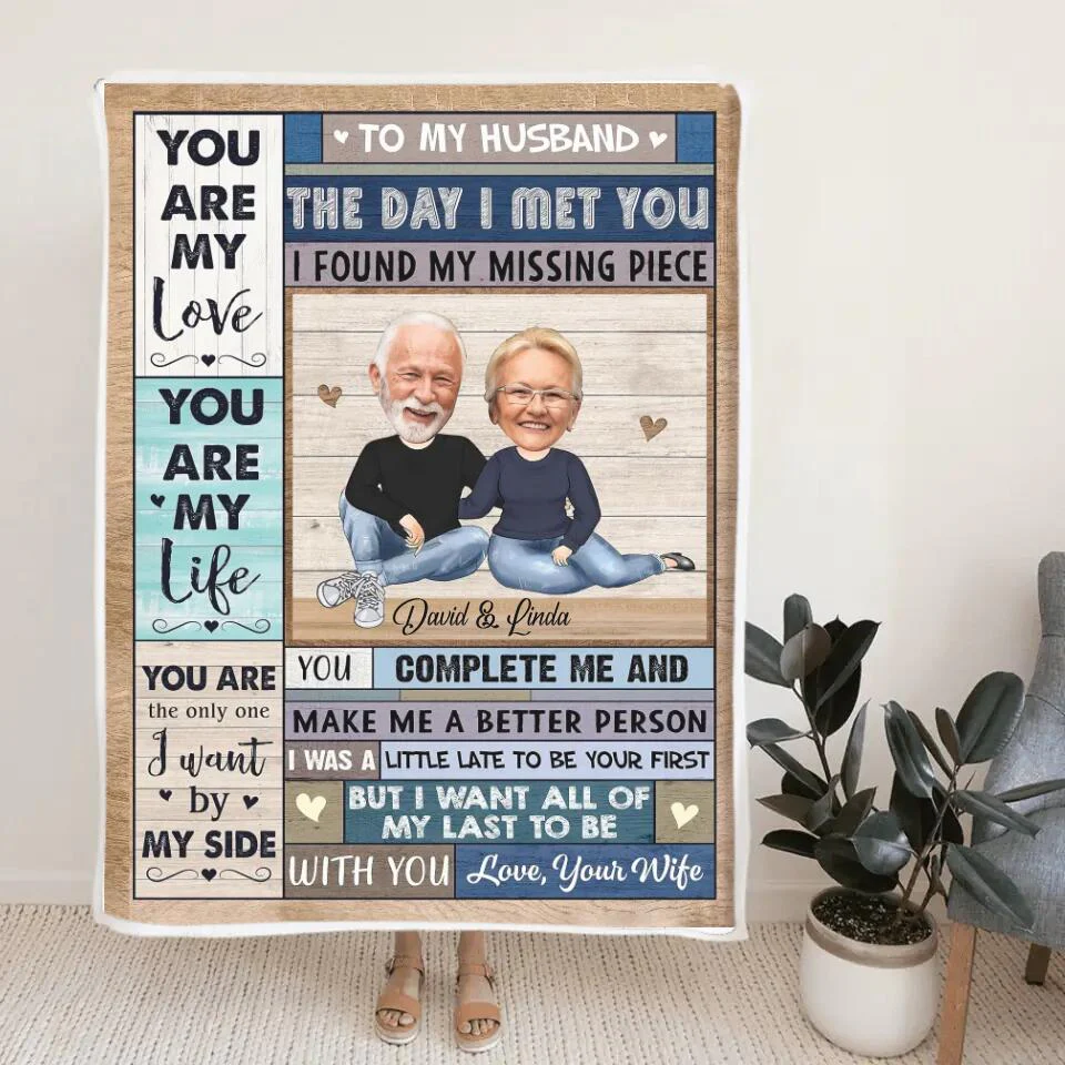 To My Husband, The day I meet You I found my Missing Piece - Best custom Photo and Name Fleece Blanket Birthday Anniversary Gift Idea for Husband/ For Him - 212IHNLNBL887 - Image 4