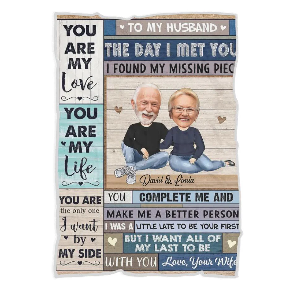To My Husband, The day I meet You I found my Missing Piece - Best custom Photo and Name Fleece Blanket Birthday Anniversary Gift Idea for Husband/ For Him - 212IHNLNBL887 - Image 5