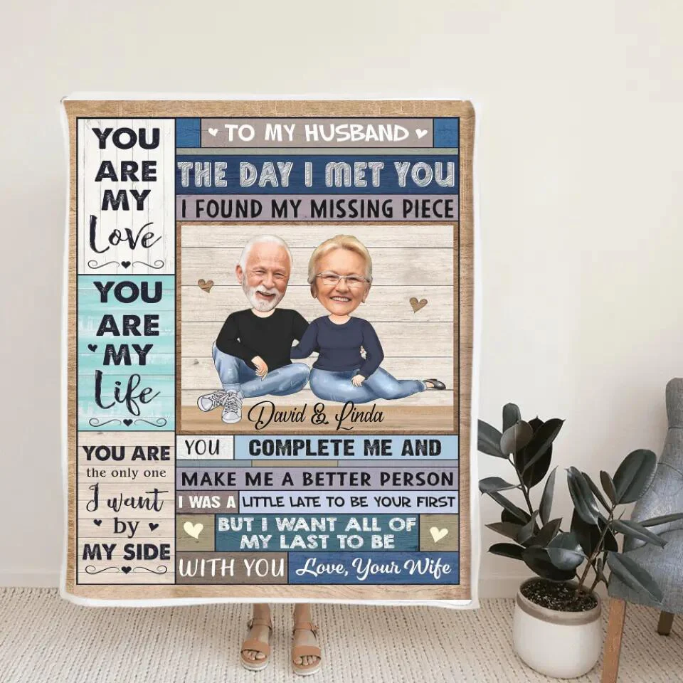 To My Husband, The day I meet You I found my Missing Piece - Best custom Photo and Name Fleece Blanket Birthday Anniversary Gift Idea for Husband/ For Him - 212IHNLNBL887 - Image 6