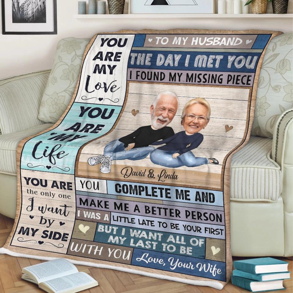 To My Husband, The day I meet You I found my Missing Piece - Best custom Photo and Name Fleece Blanket Birthday Anniversary Gift Idea for Husband/ For Him - 212IHNLNBL887 - Image 8
