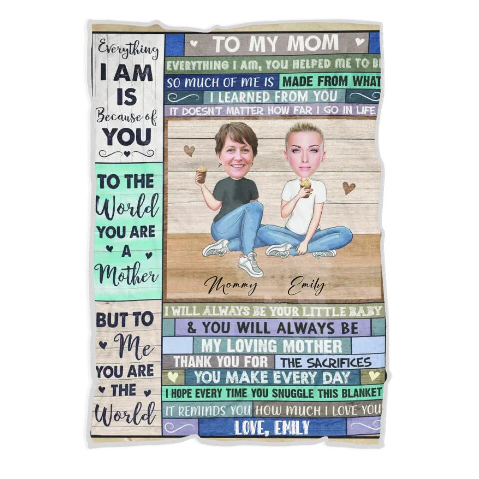 To My Mom Everything I Am Is Because Of You - Personalized Upload Photo Blanket - Best Gift For Mom From Daughter Anniversary Gift - 212IHNVSBL910 - Image 2
