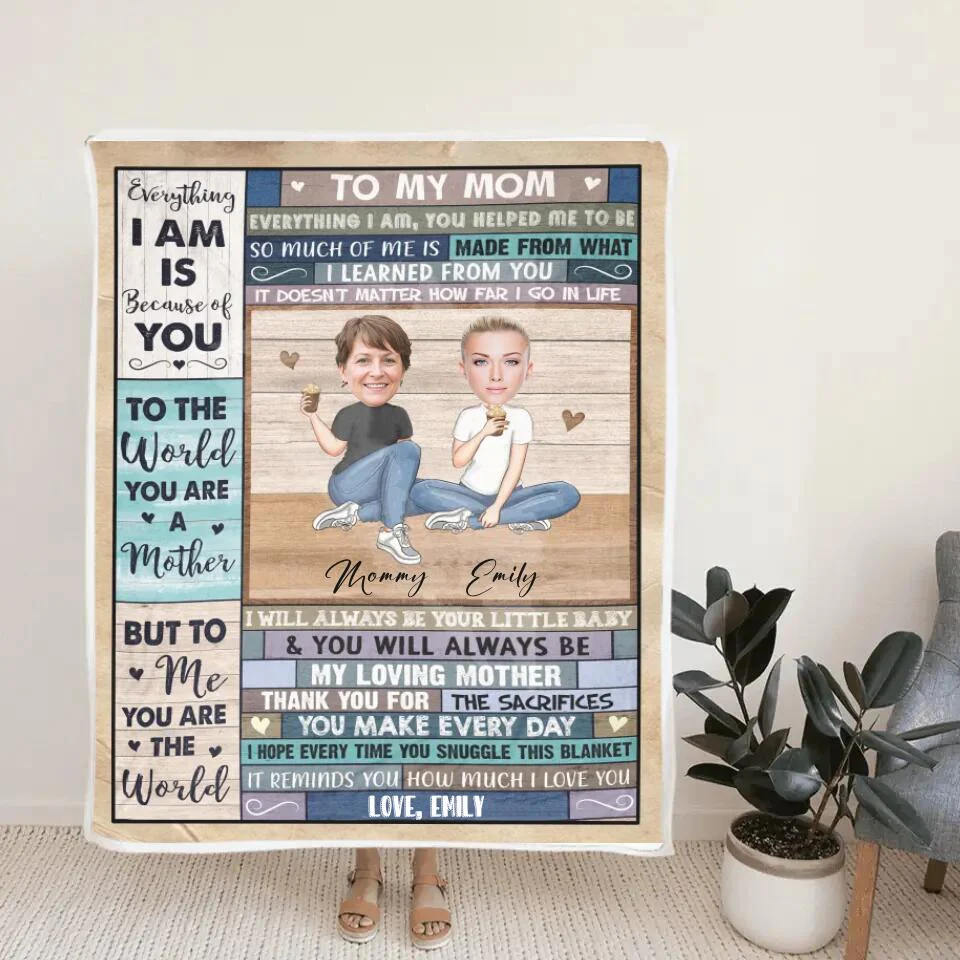 To My Mom Everything I Am Is Because Of You - Personalized Upload Photo Blanket - Best Gift For Mom From Daughter Anniversary Gift - 212IHNVSBL910 - Image 5