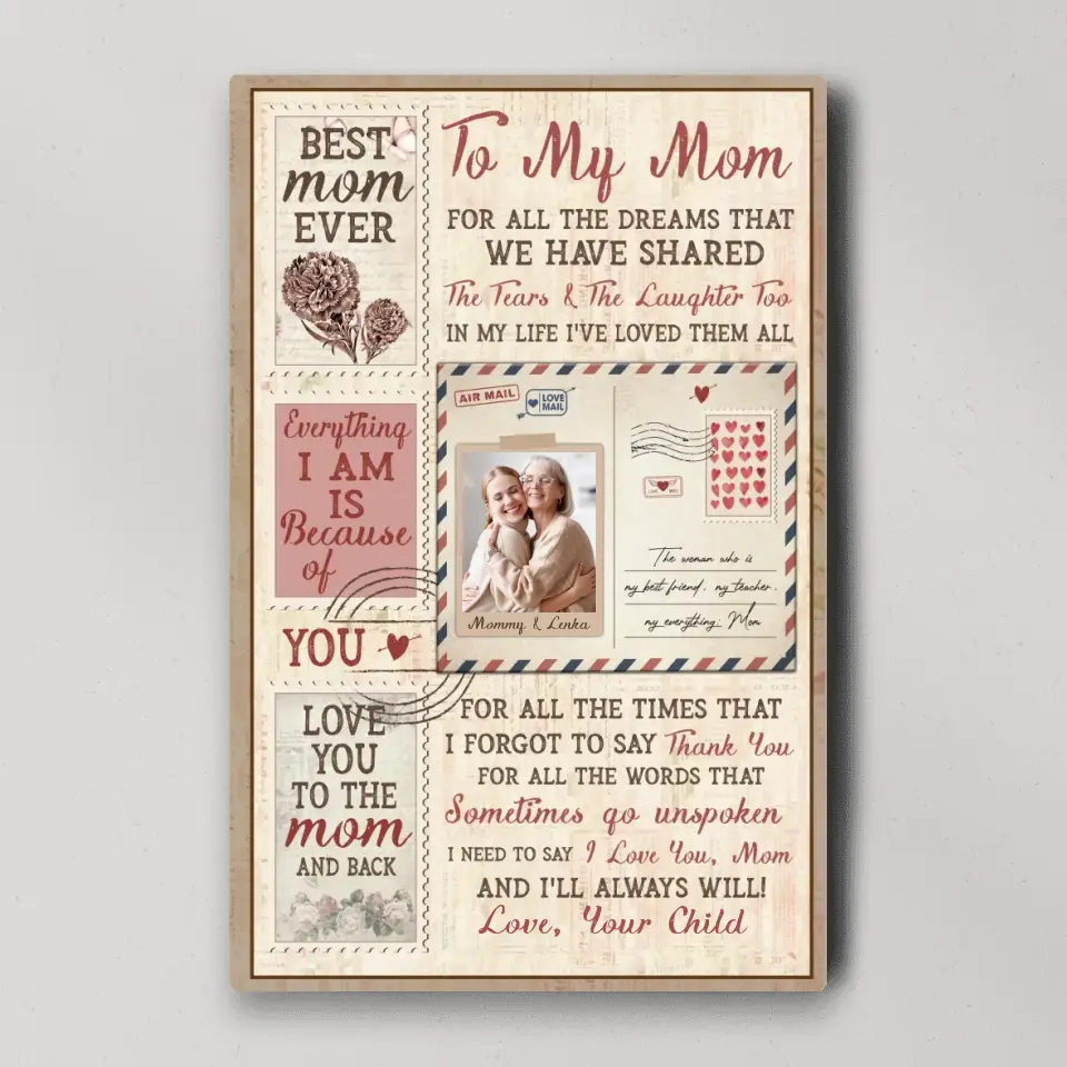 To My Mom For All The Dreams Letter Style - Custom Canvas Poster - Birthday Gift For Mom - Image 2