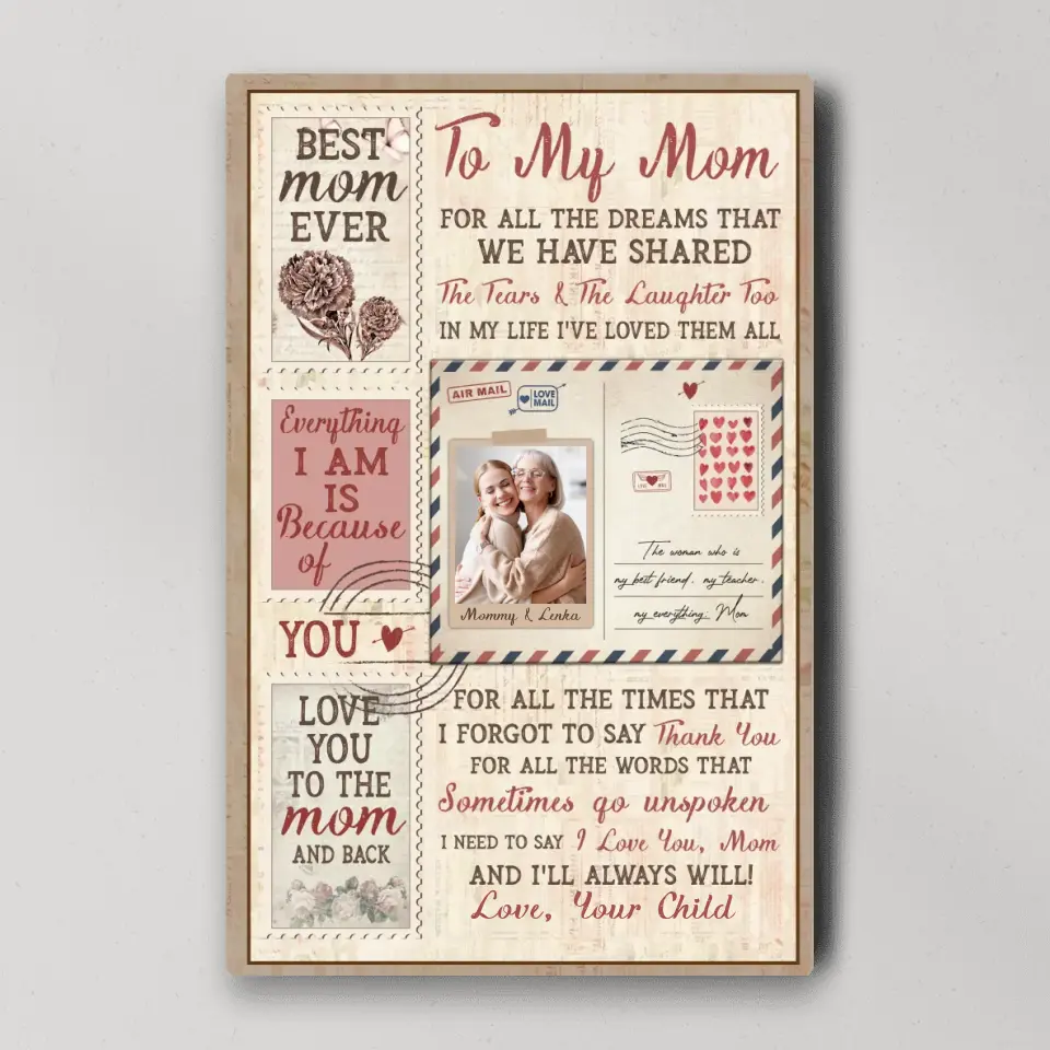 To My Mom For All The Dreams Letter Style - Custom Canvas Poster - Birthday Gift For Mom - Image 3