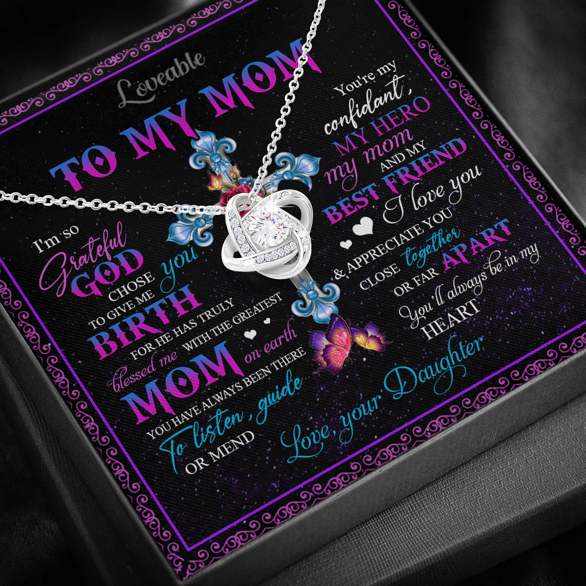 To My Mom You'll Always Be In My Heart White Gold Necklace - Image 3