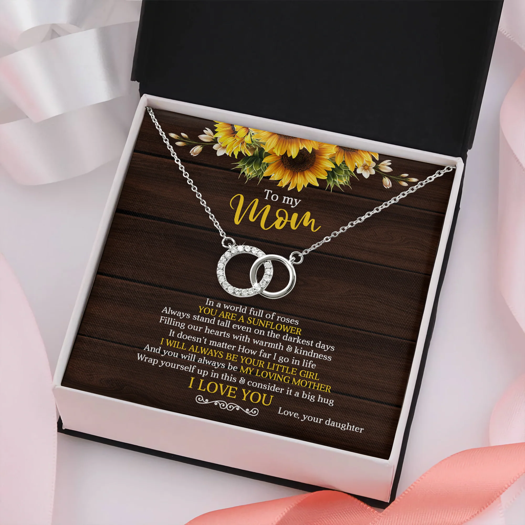 To My Mom You're A Sunflower - White Gold Necklace - Gift For Mom