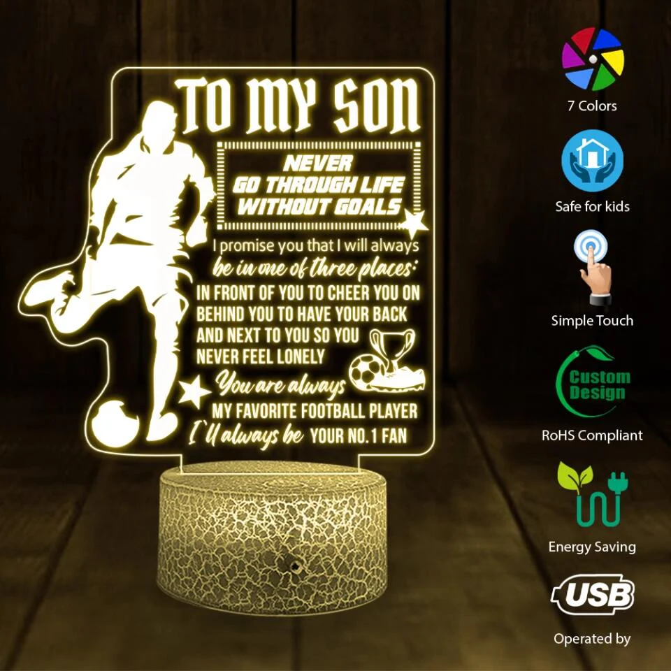 To My Son Never Go Through Life Without Goals - Personalized 3D Led Light - Image 4