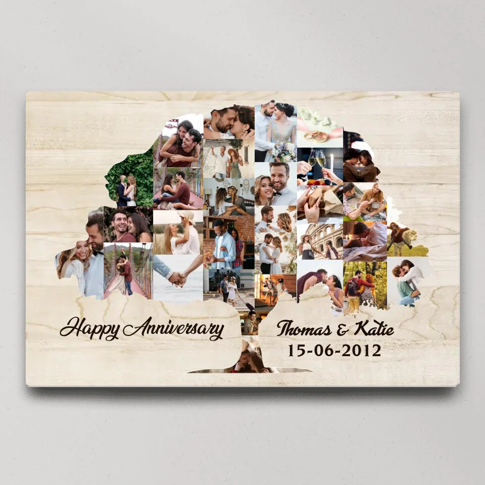 Tree Of Love Photo Collage Custom Canvas Poster Anniversary Gift For Couples - Image 2