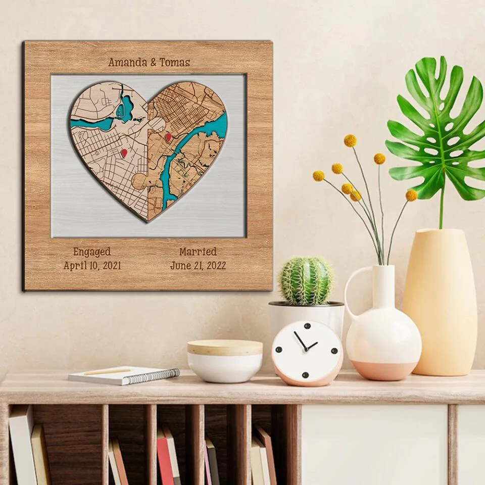 Couple Wooden Sign Two Hearts Two Locations Map Custom Wooden Art Anniversary Gift For Couples - Image 6