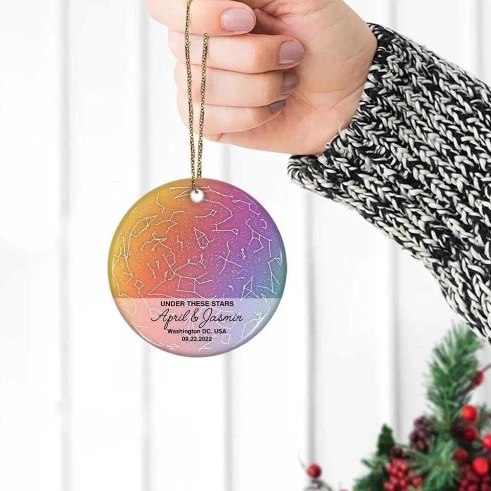 Under These Stars Personalized Star Map Ornament Christmas Gift for Lesbian Couple - Image 5