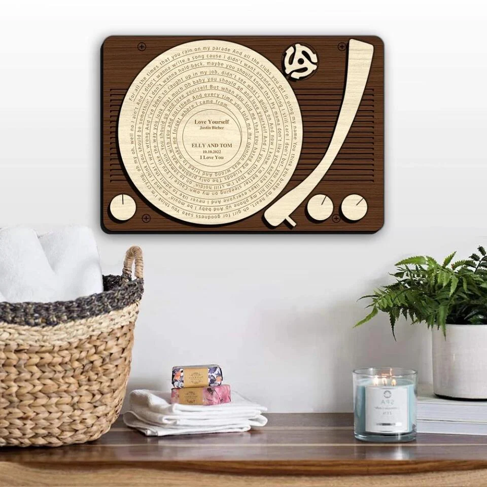 Couple Wooden Sign Vinyl Record Favorite Song Lyrics Custom Wooden Art Anniversary Gift For Couples - Image 3