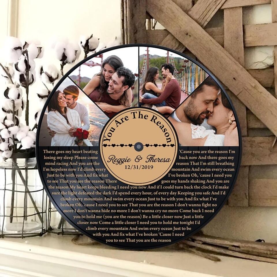 Couple Wooden Sign Vinyl Record Song Lyrics - Personalized Round Wood Sign - Image 3