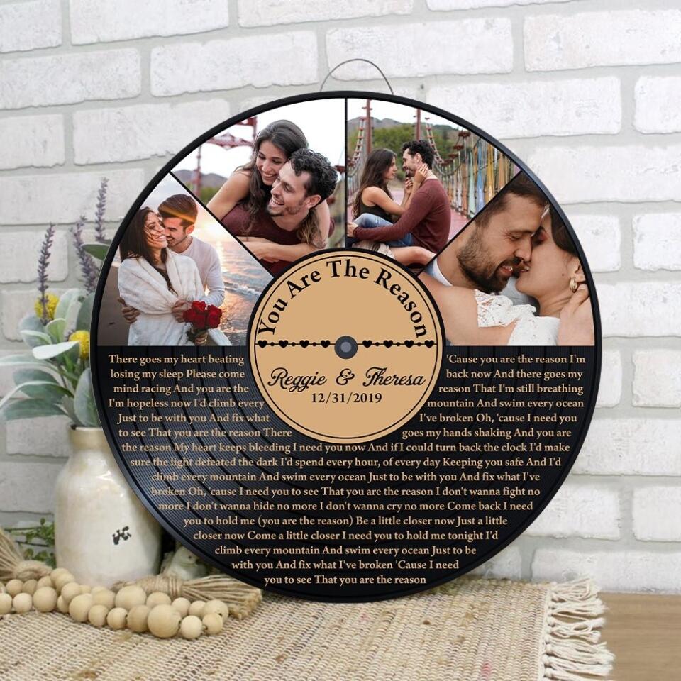 Couple Wooden Sign Vinyl Record Song Lyrics - Personalized Round Wood Sign - Image 4