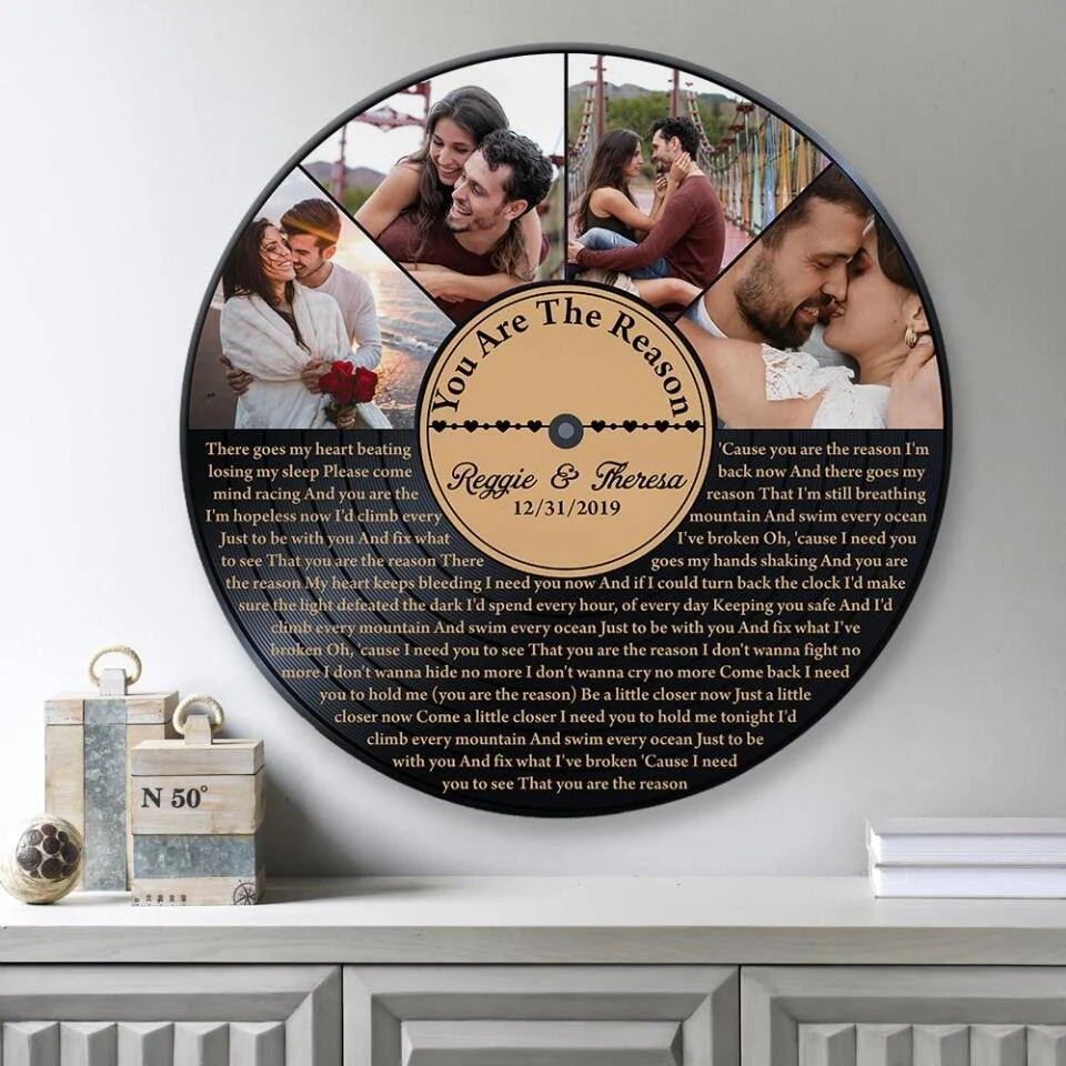 Couple Wooden Sign Vinyl Record Song Lyrics - Personalized Round Wood Sign - Image 5