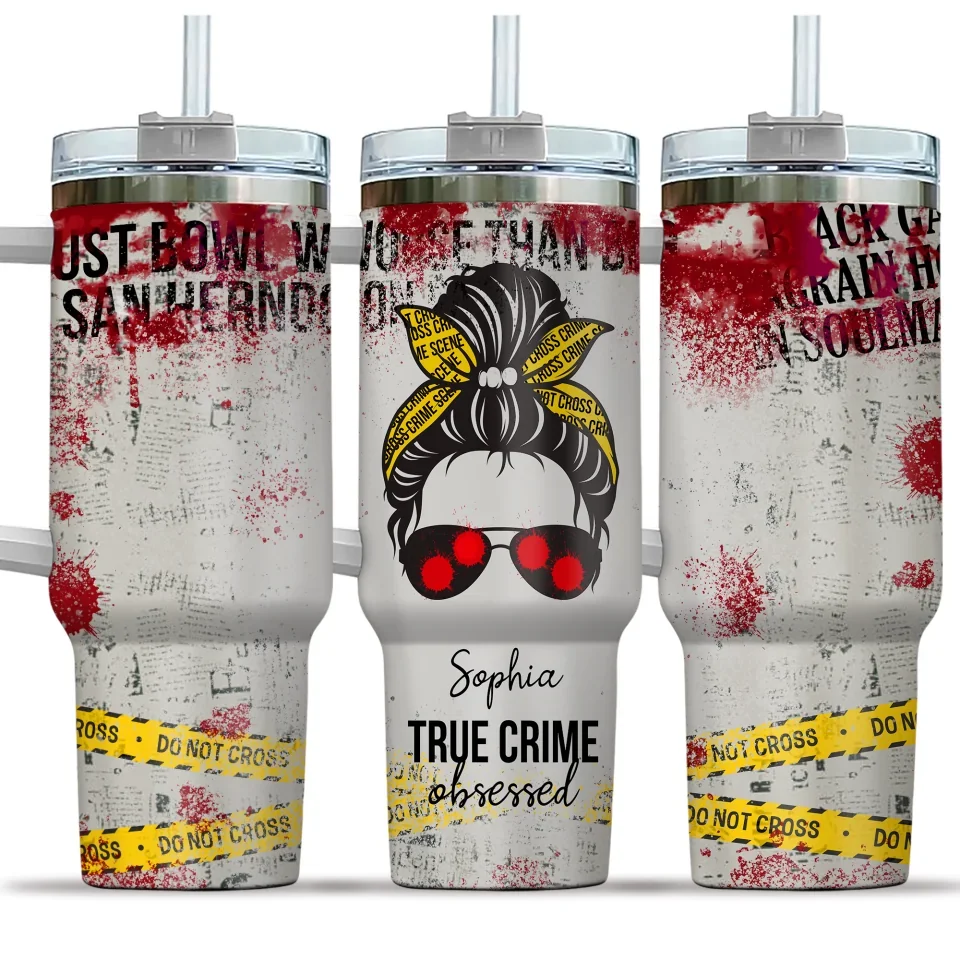 Warning True Crime Obsessed Tumbler - Horror Movie Fan - 40oz Tumbler with Handle - Halloween, Funny Gift for Horror Film Lovers - Image 3
