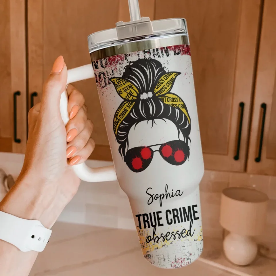 Warning True Crime Obsessed Tumbler - Horror Movie Fan - 40oz Tumbler with Handle - Halloween, Funny Gift for Horror Film Lovers - Image 4