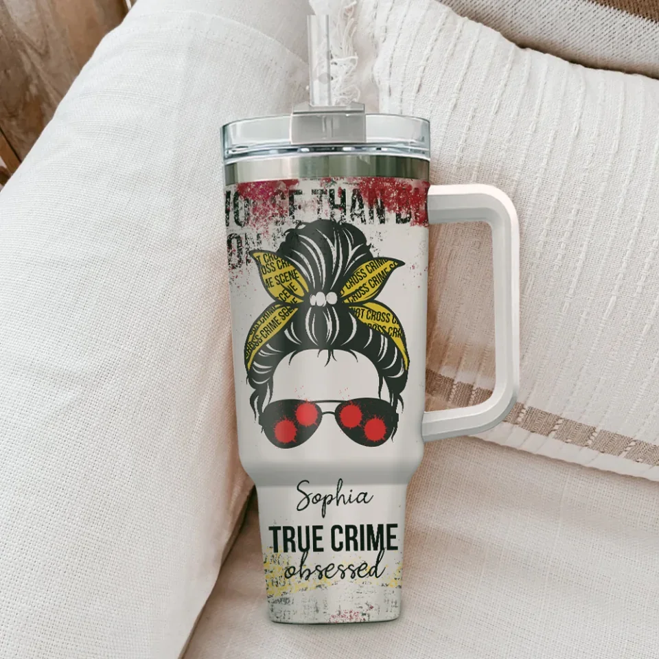 Warning True Crime Obsessed Tumbler - Horror Movie Fan - 40oz Tumbler with Handle - Halloween, Funny Gift for Horror Film Lovers - Image 5