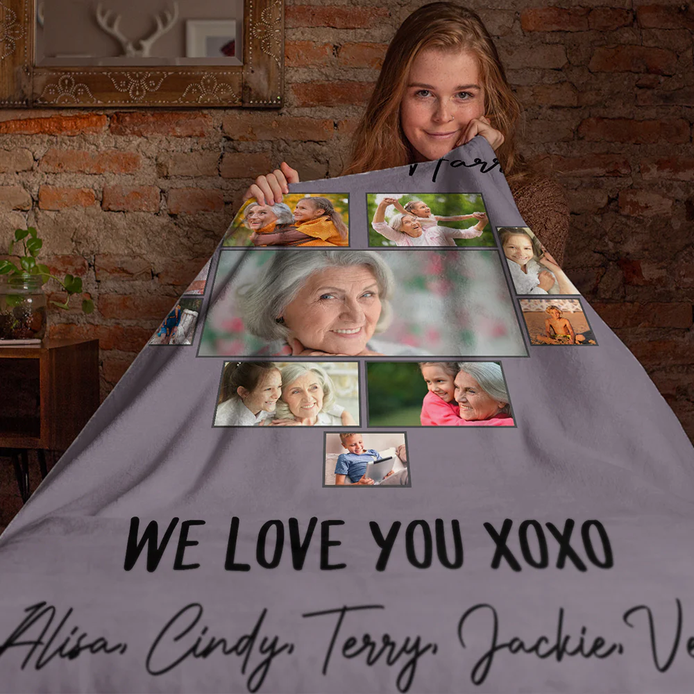 We Love You Grandma, Custom Kids Photo Personalized Blanket, Birthday Gift for Grandma - Image 3