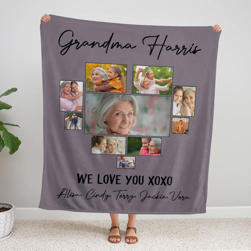 We Love You Grandma, Custom Kids Photo Personalized Blanket, Birthday Gift for Grandma - Image 4