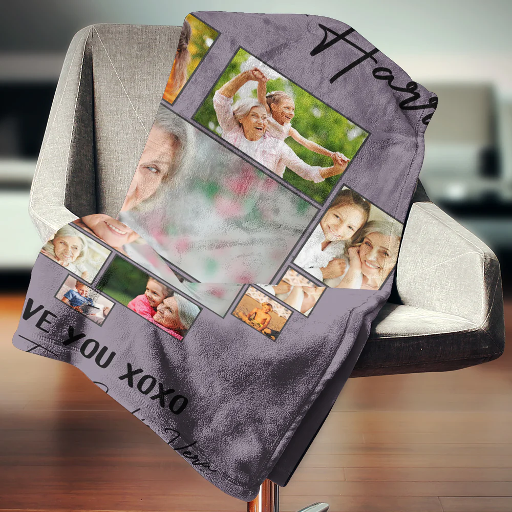 We Love You Grandma, Custom Kids Photo Personalized Blanket, Birthday Gift for Grandma - Image 5