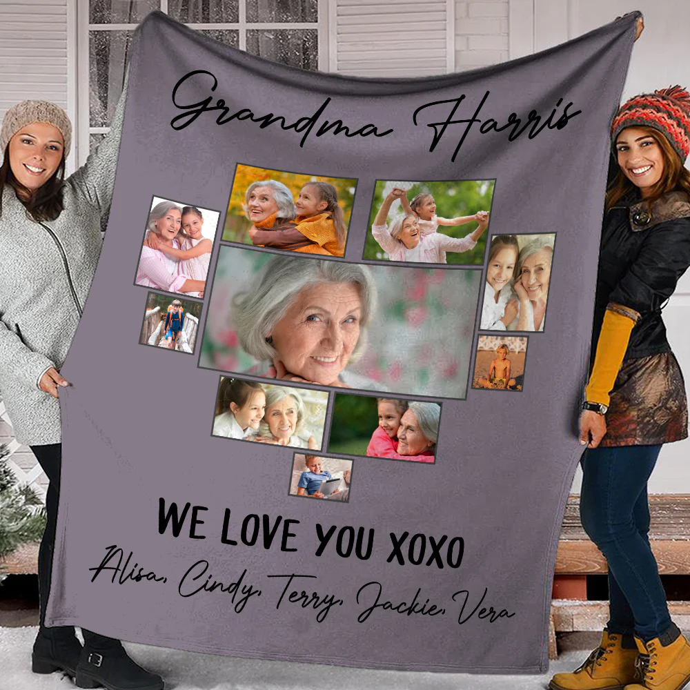 We Love You Grandma, Custom Kids Photo Personalized Blanket, Birthday Gift for Grandma - Image 6
