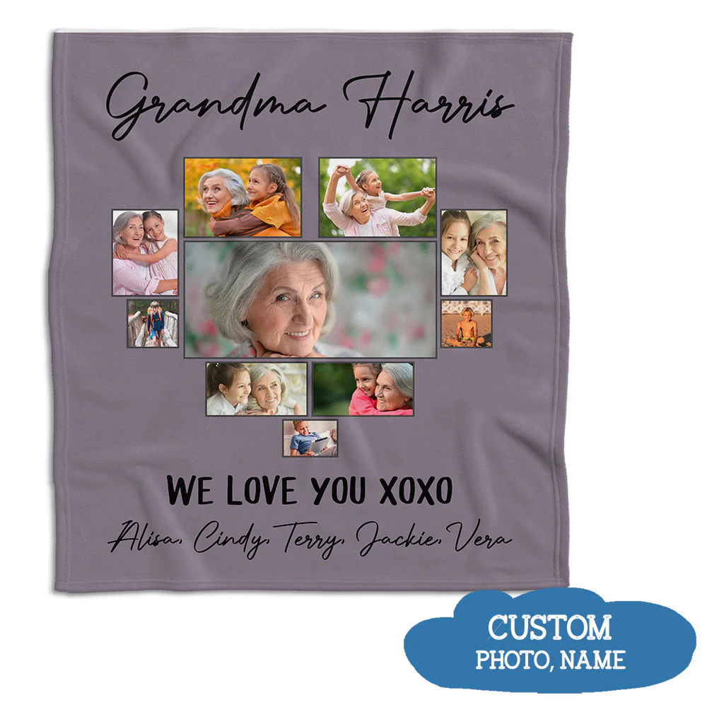 We Love You Grandma, Custom Kids Photo Personalized Blanket, Birthday Gift for Grandma - Image 7