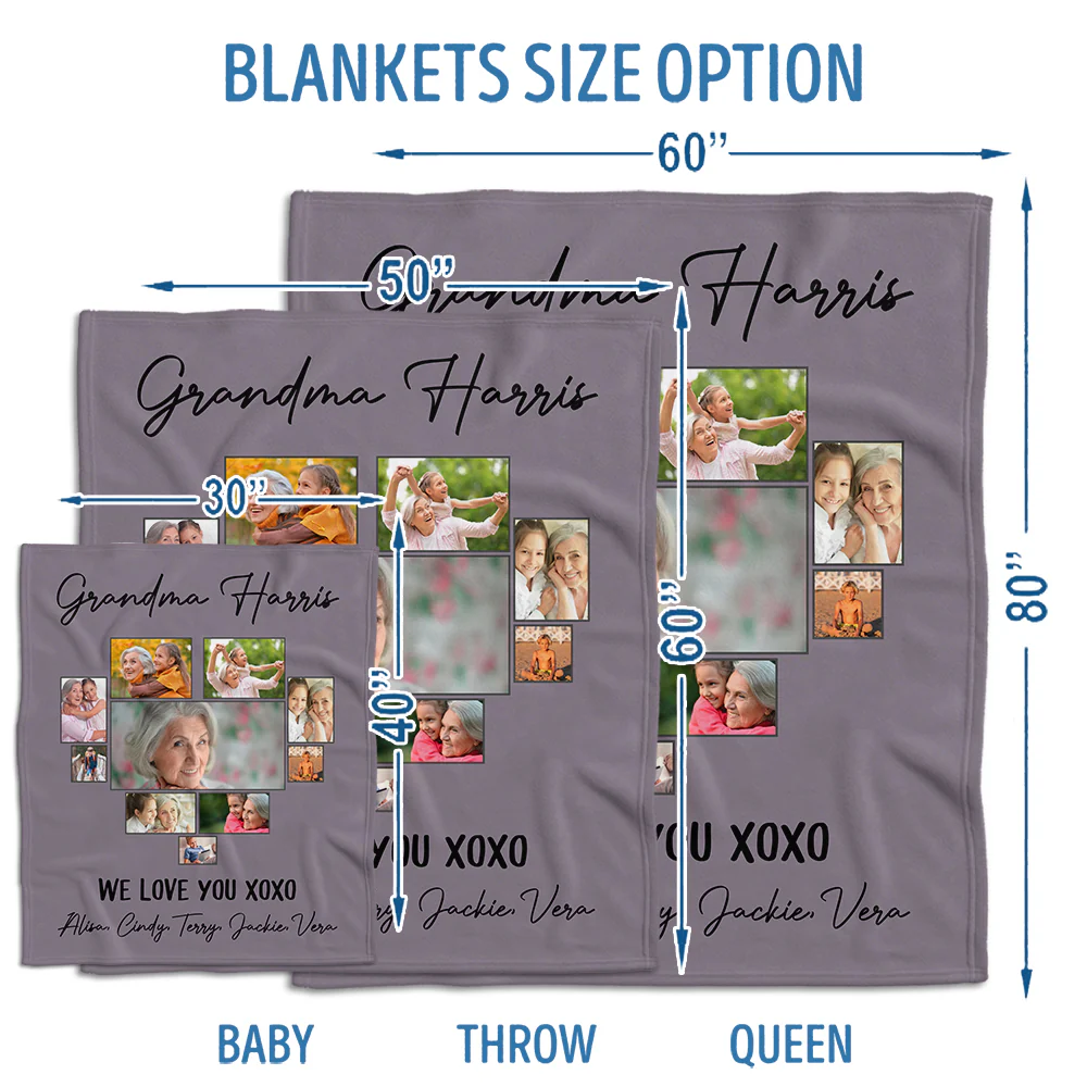 We Love You Grandma, Custom Kids Photo Personalized Blanket, Birthday Gift for Grandma - Image 9