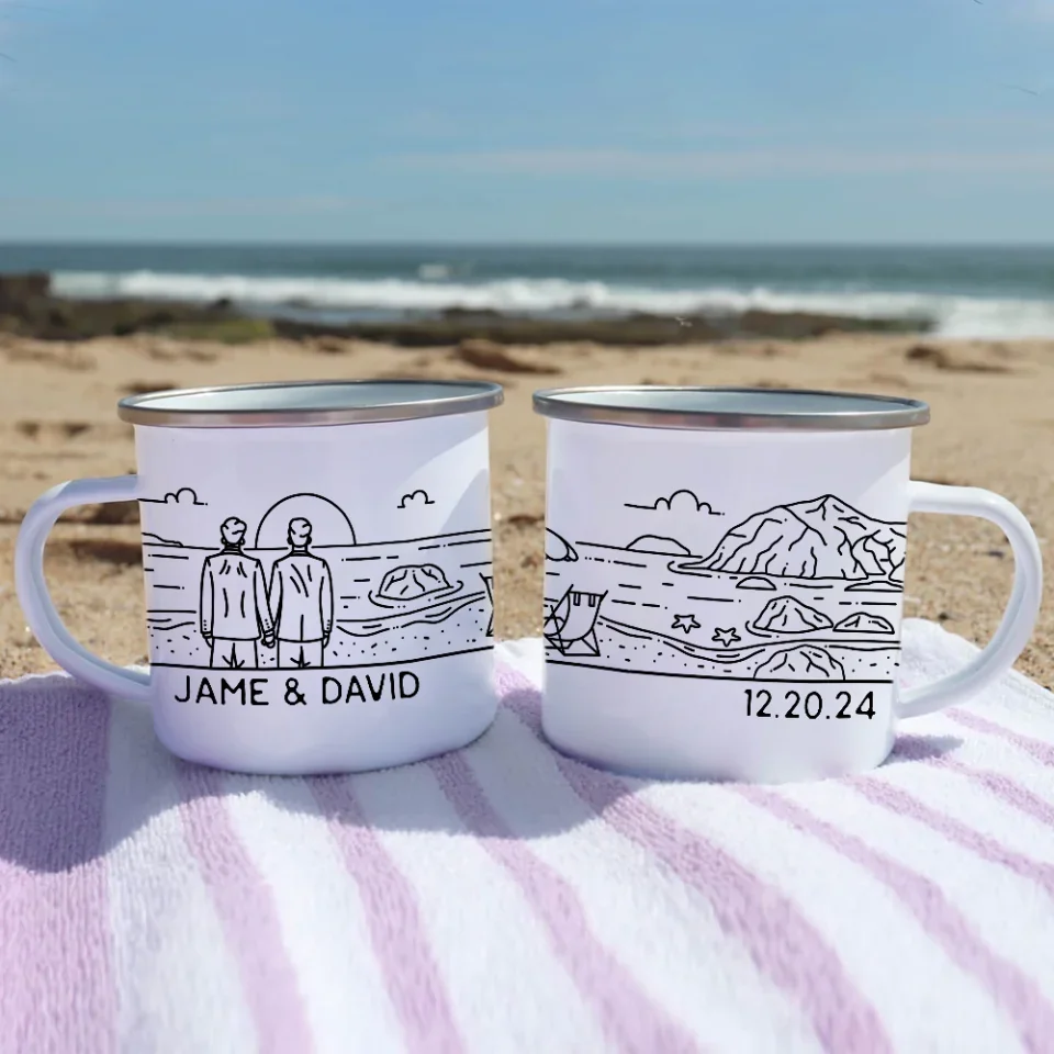 Wedding Gift For Gay Couple - Personalized Enamel Mug - Gift For LGBT Couple - Image 3